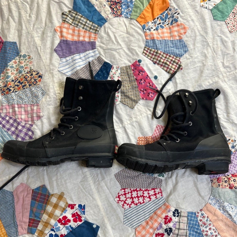Hunter Original Canvas Commando Boots Black Lace Up Rain Combat‎ Mens 6 Womens 8